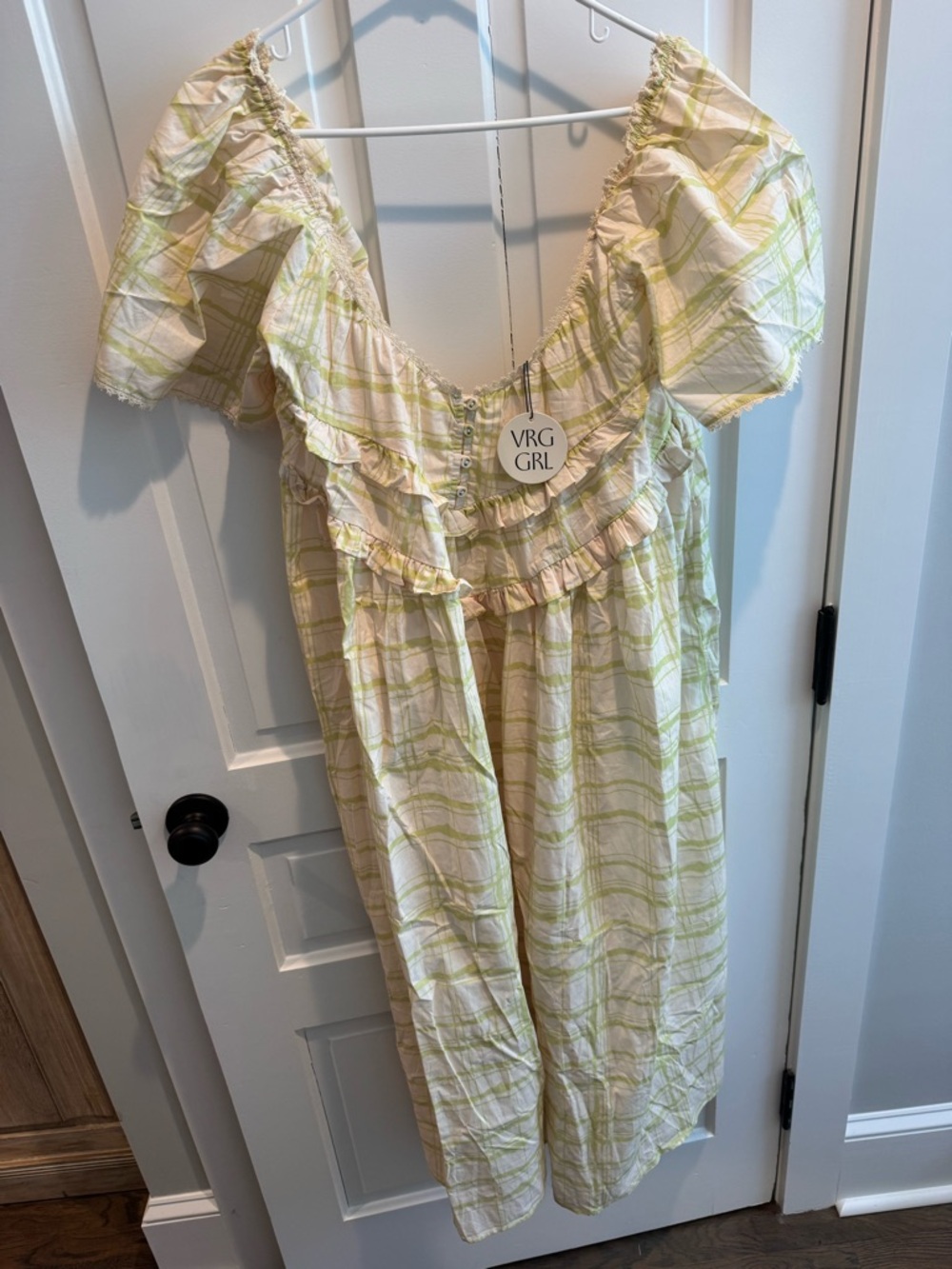 VRG GRL Midi Dress in Cream & Light Green